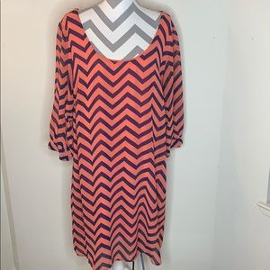 Coral and Navy Chevron Striped Shift Dress